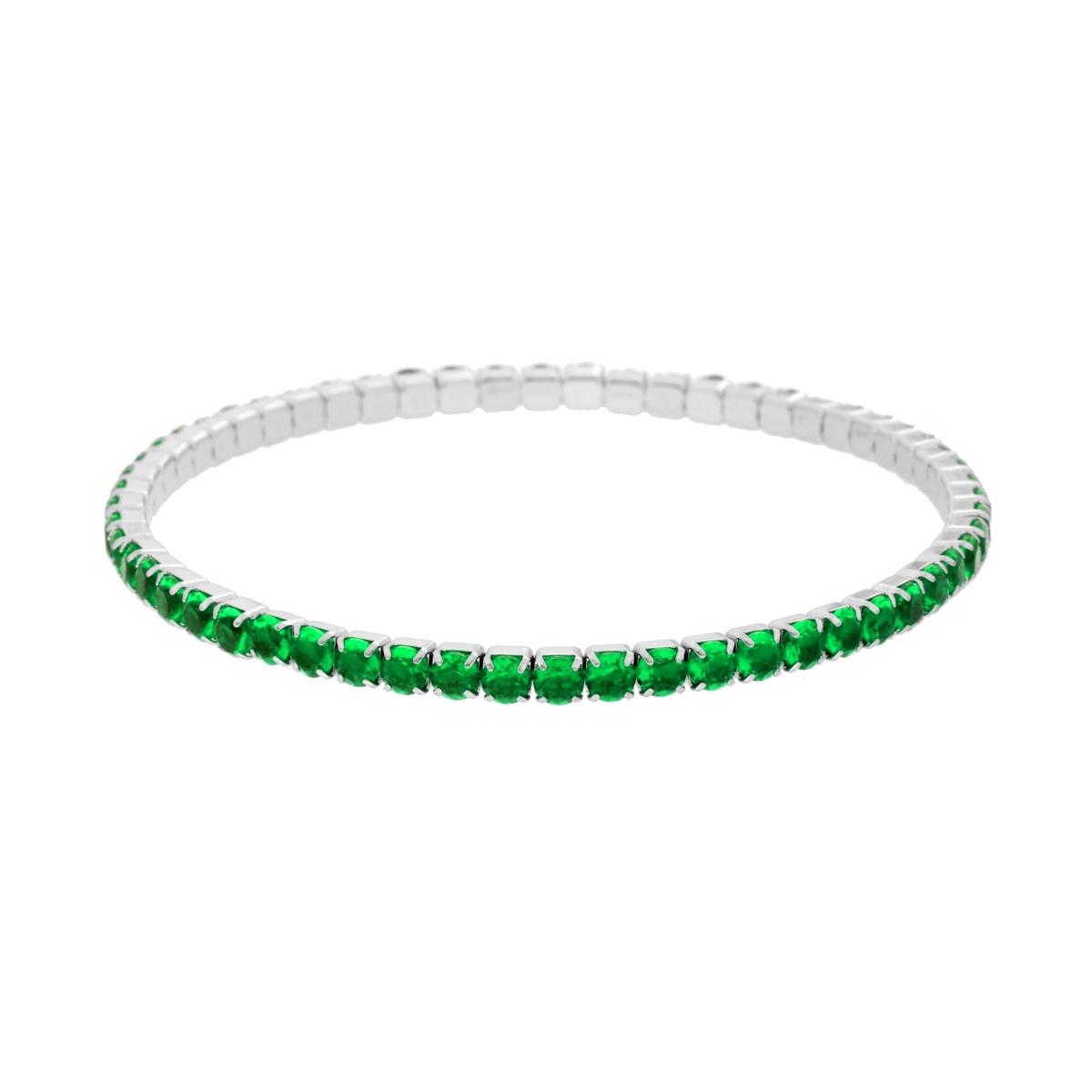 Bracciale Tennis Elastico con Crystal colore Verde Smeraldo m 3 in ACCIAIO