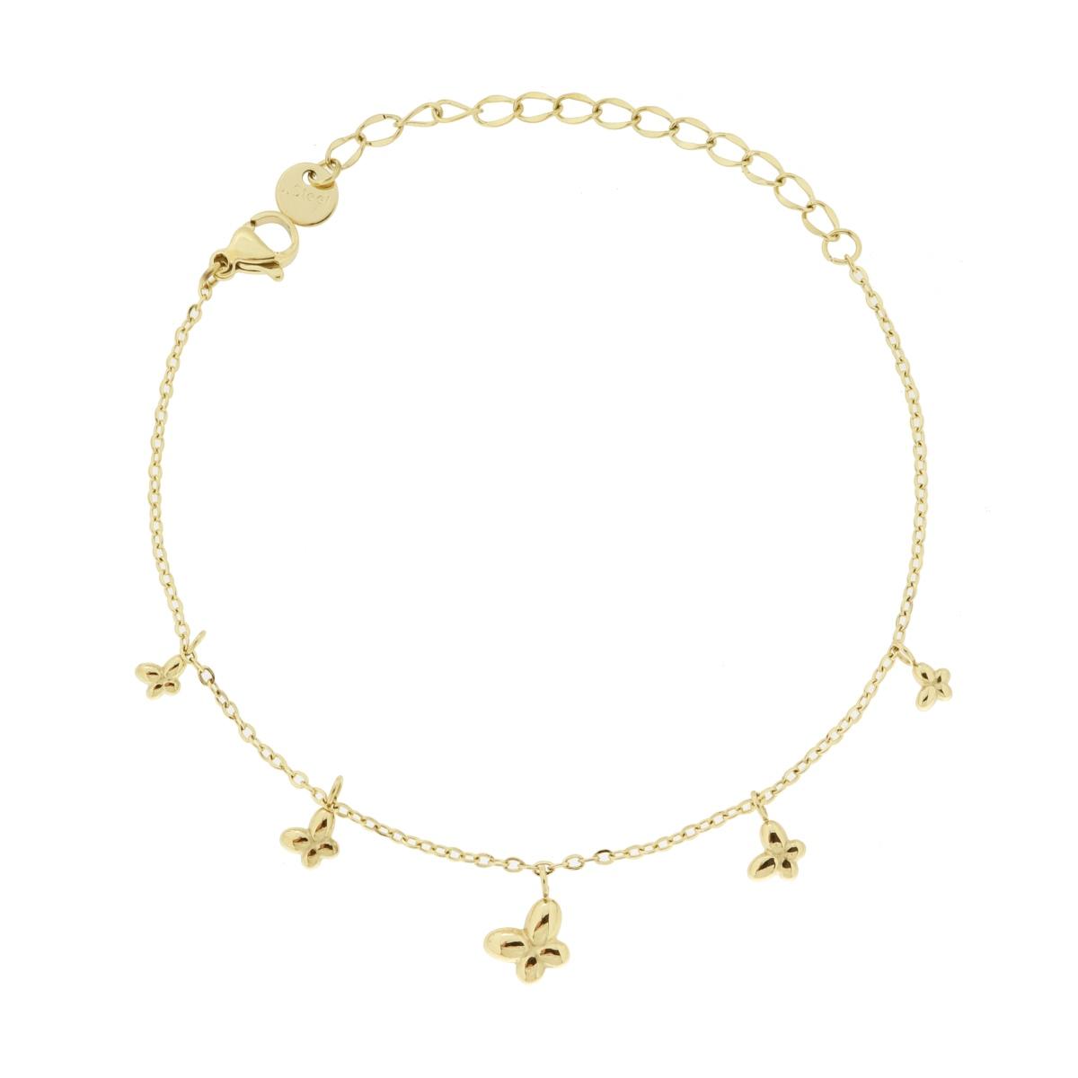 Bracciale Catena Forzatina Diamantata con Farfalle Bombate pendenti in ACCIAIO colore Oro