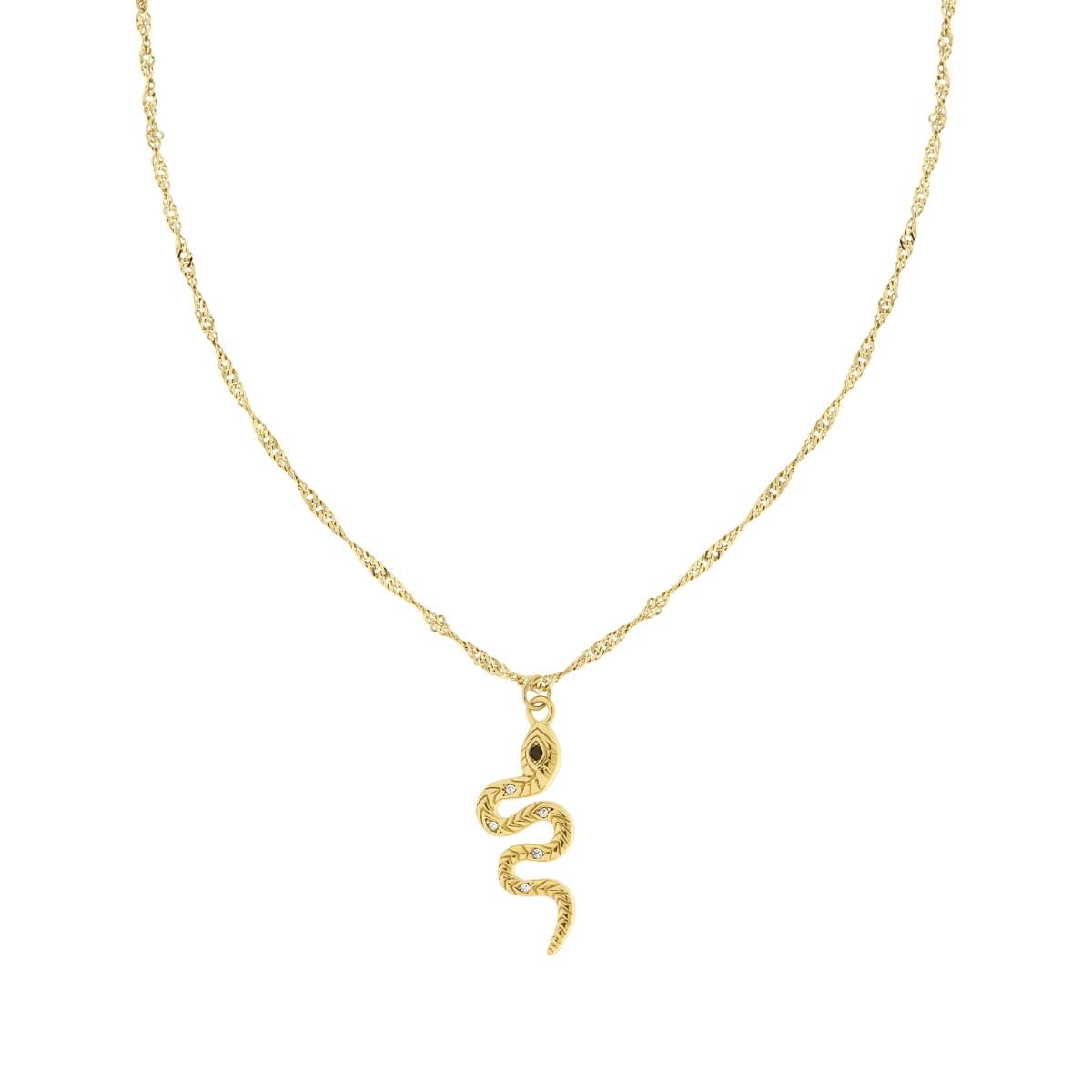 Collana Catena Singapore e Serpente con Crystal Bianchi e Nero in ACCIAIO colore Oro