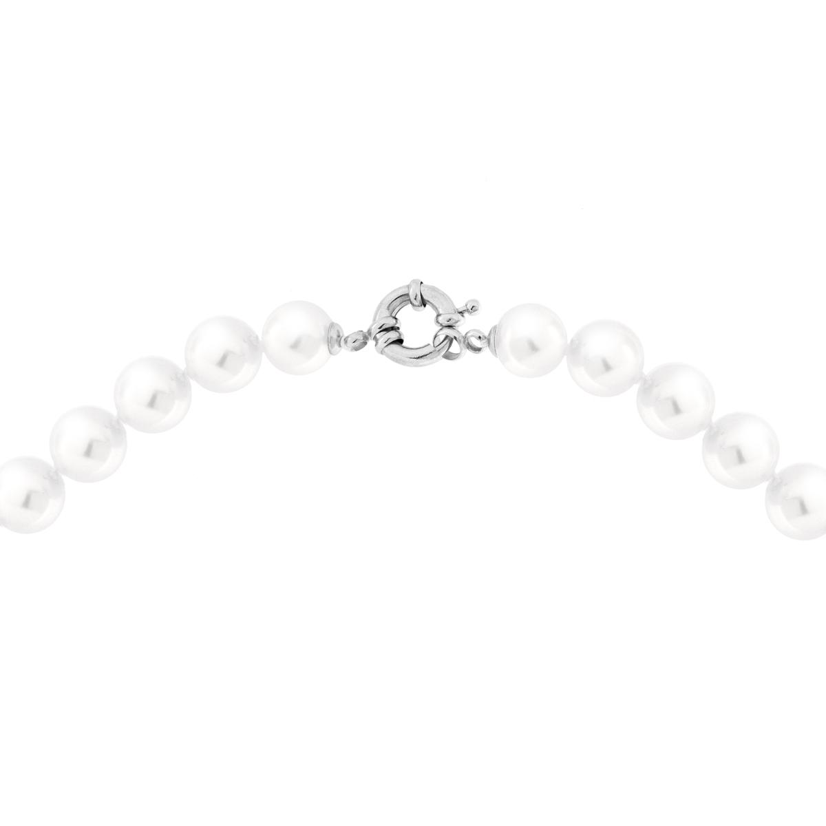 Collana filo Perle mm 8 con Sfera Centrale Crystal Bianchi in ACCIAIO