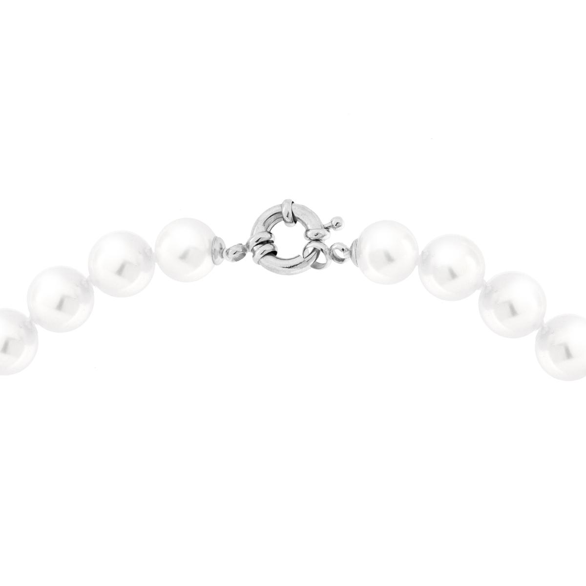 Collana filo Perle mm 10 con Sfera Centrale Crystal Bianchi in ACCIAIO