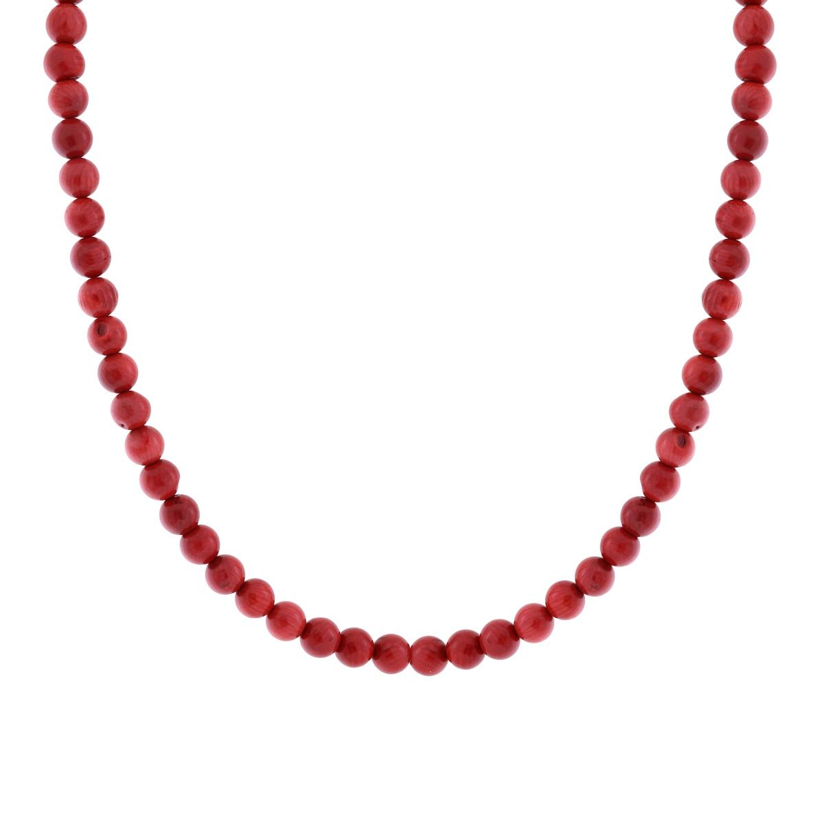 Collana filo Perle mm 7 colore Rosso Corallo in ACCIAIO