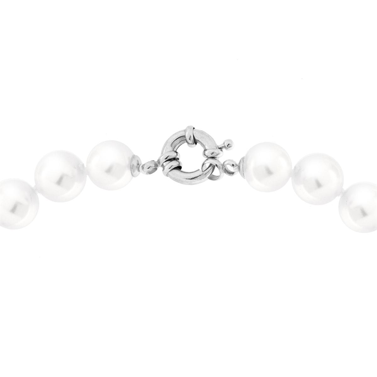 Collana filo Perle mm 12 con Sfera Centrale Crystal Bianchi in ACCIAIO