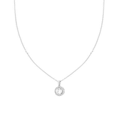 Collana Catena Forzatina Diamantata con Punto Luce contornato da Crystal Bianchi in ACCIAIO