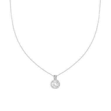 Collana Catena Forzatina Diamantata con Punto Luce contornato da Crystal Bianchi in ACCIAIO