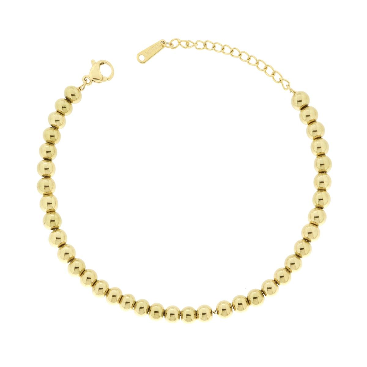 Bracciale Catena Palline Lisce mm 5 in ACCIAIO colore Oro