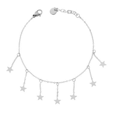 Bracciale Catena Forzatina Diamantata con Stelle plain pendenti in ACCIAIO