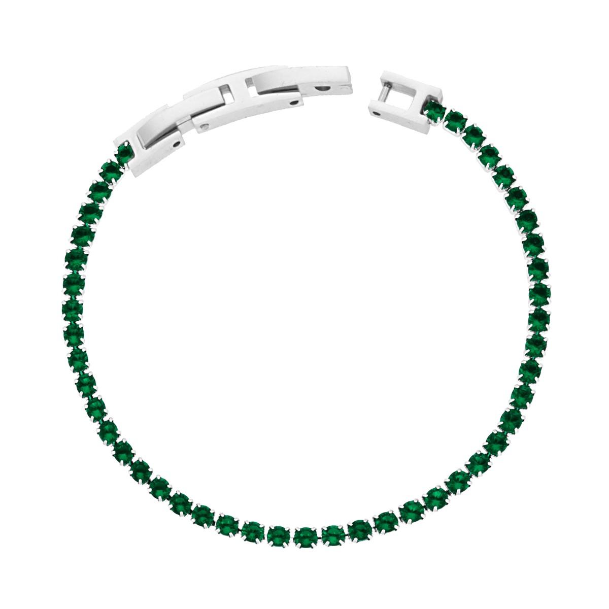 Bracciale Tennis Griffe cm 16-18 con Crystal mm 3 Verde Scuro regolabile in ACCIAIO