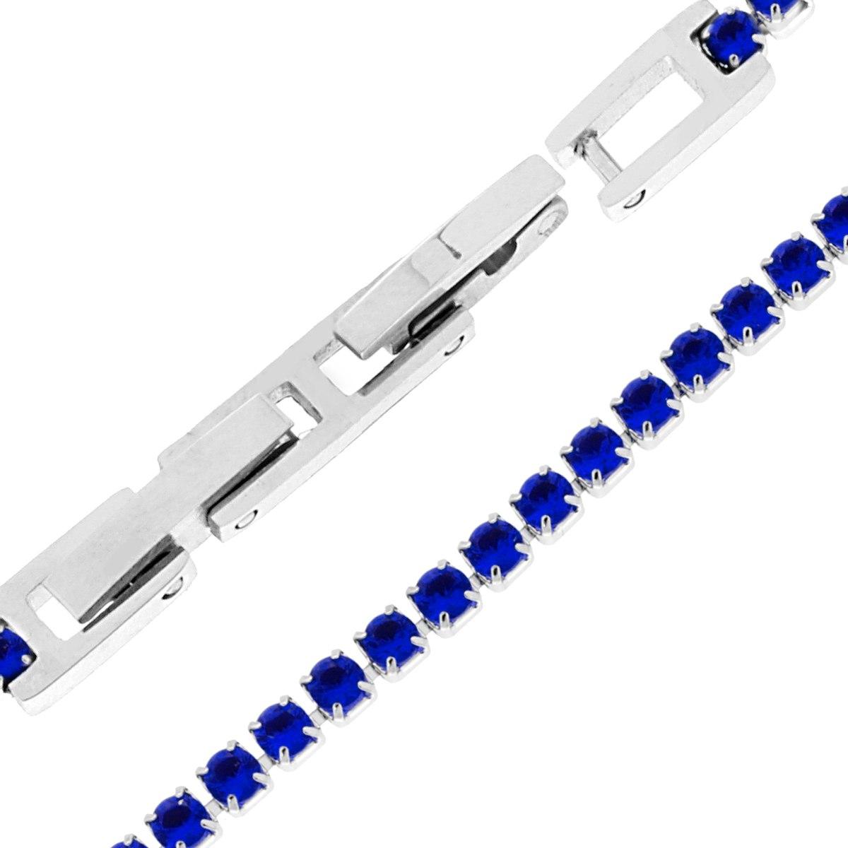 Bracciale Tennis Griffe cm 16-18 con Crystal mm 3 Blu Elettrico regolabile in ACCIAIO