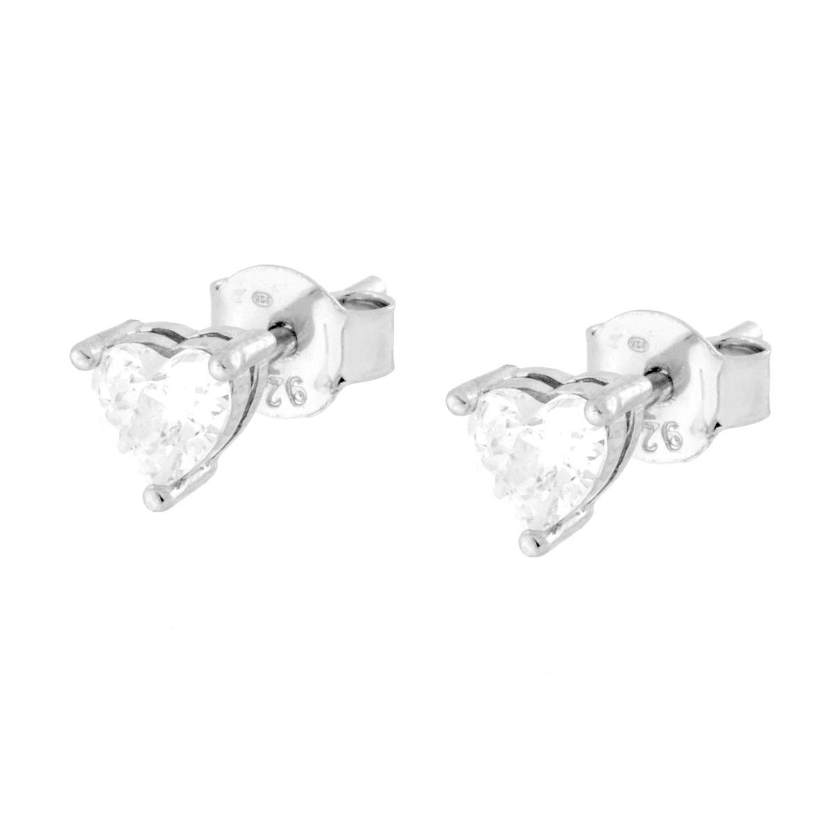 Orecchini Punto Luce Cuore Cubic Zirconia Bianco mm 4 in ARGENTO 925 Galvanica Rodio