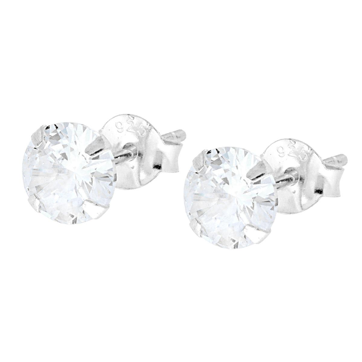 Orecchini Punto Luce Tondo mm 7 a Griffe con Zircone Bianco in ARGENTO 925