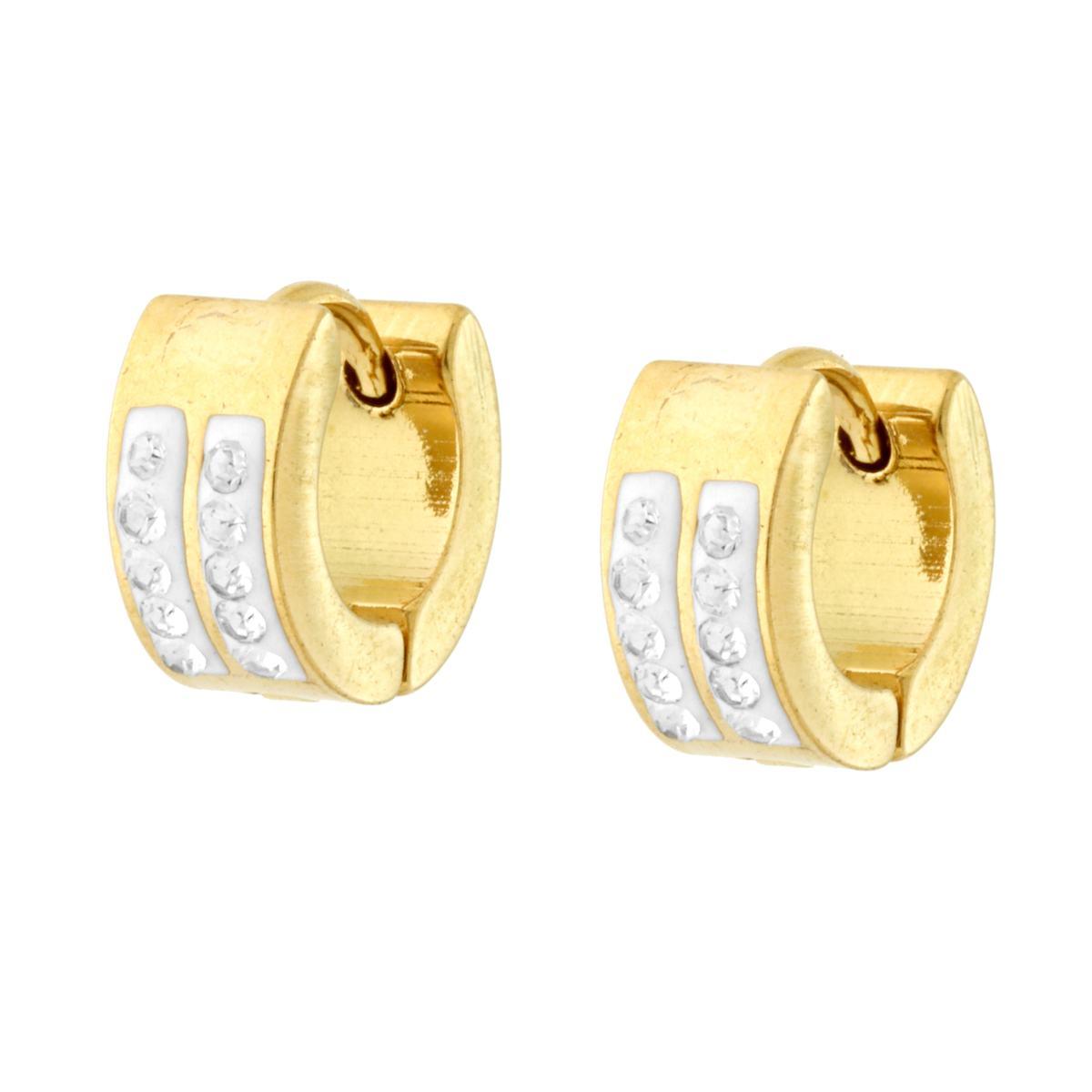 Orecchini Cerchio mm 12 con Crystal Bianchi in ACCIAIO colore Oro