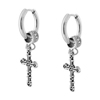 Orecchini Cerchio mm 17 con Croce pendente in ACCIAIO