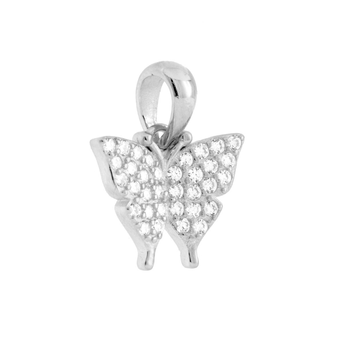 Parure Set Orecchini e Ciondolo Farfalla con Cubic Zirconia Bianchi in ARGENTO 925 Galvanica Rodio