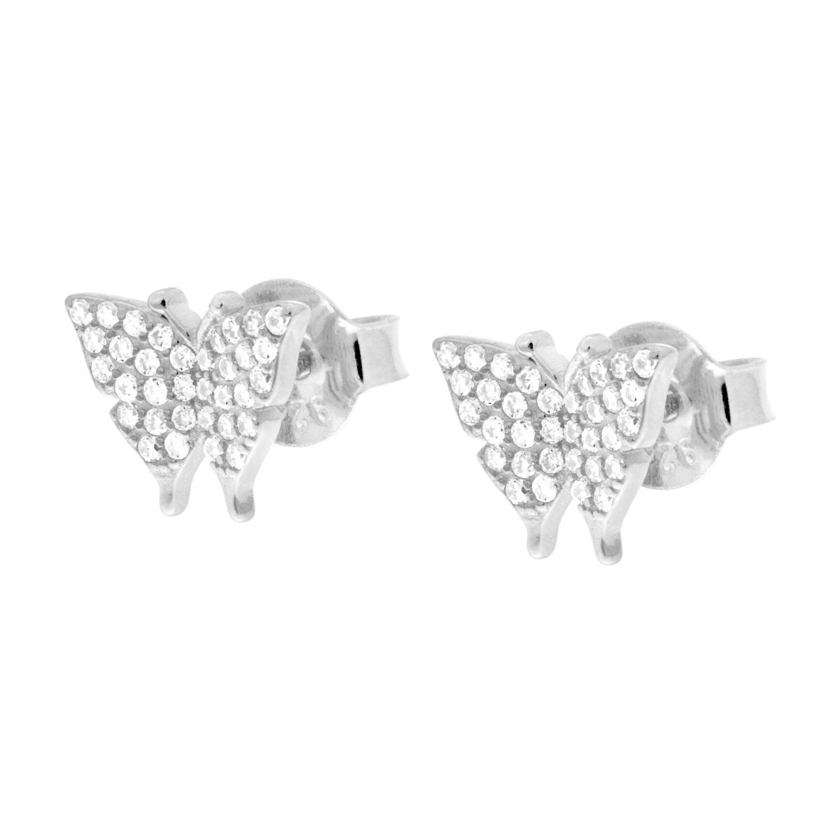 Parure Set Orecchini e Ciondolo Farfalla con Cubic Zirconia Bianchi in ARGENTO 925 Galvanica Rodio