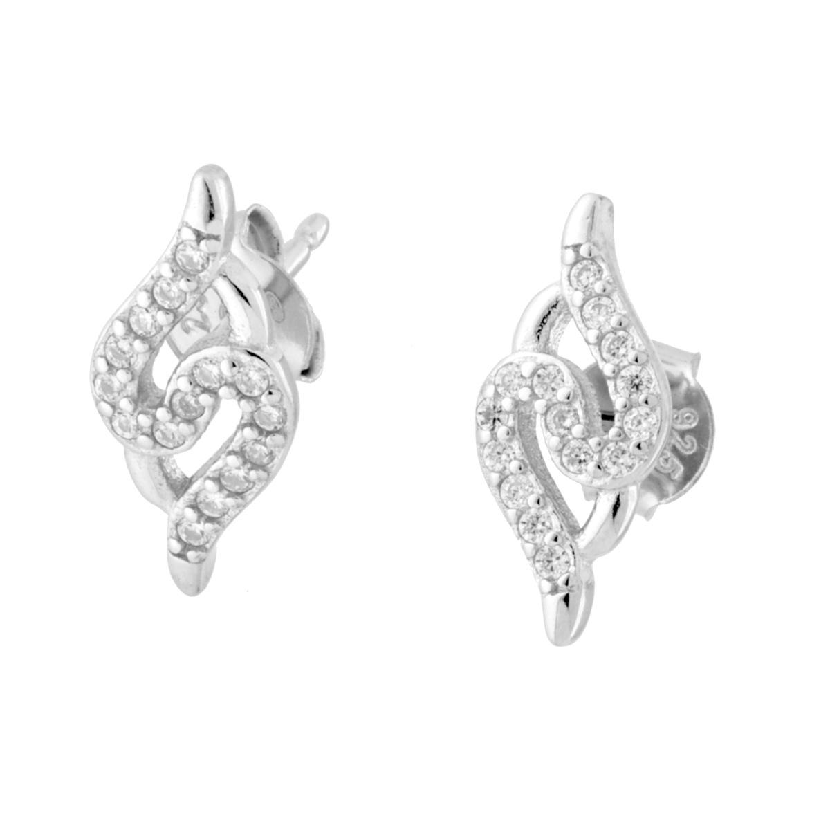 Parure Set Orecchini e Ciondolo Nastri con Cubic Zirconia Bianchi in ARGENTO 925 Galvanica Rodio