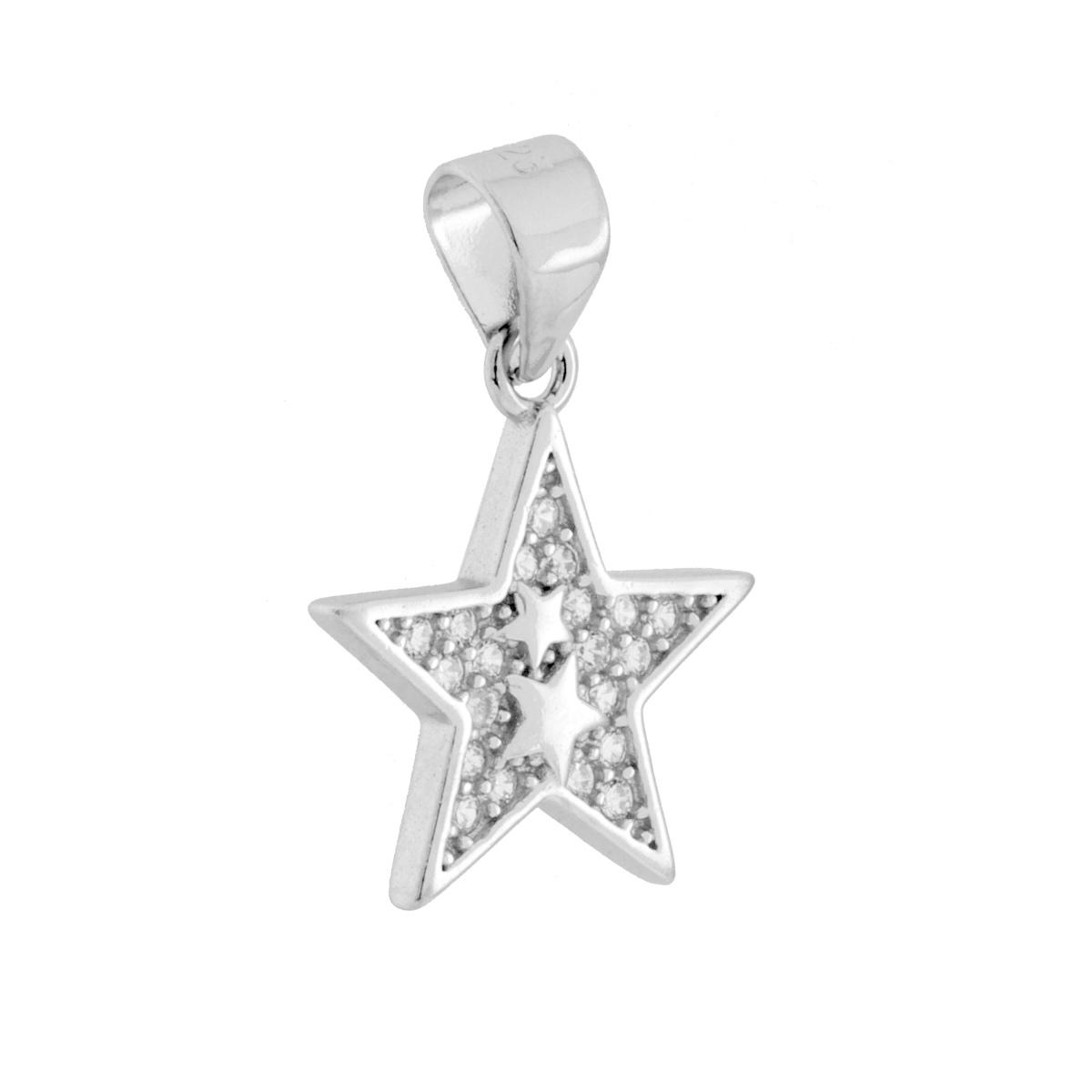 Parure Set Orecchini e Ciondolo Stella con Cubic Zirconia Bianchi in ARGENTO 925 Galvanica Rodio