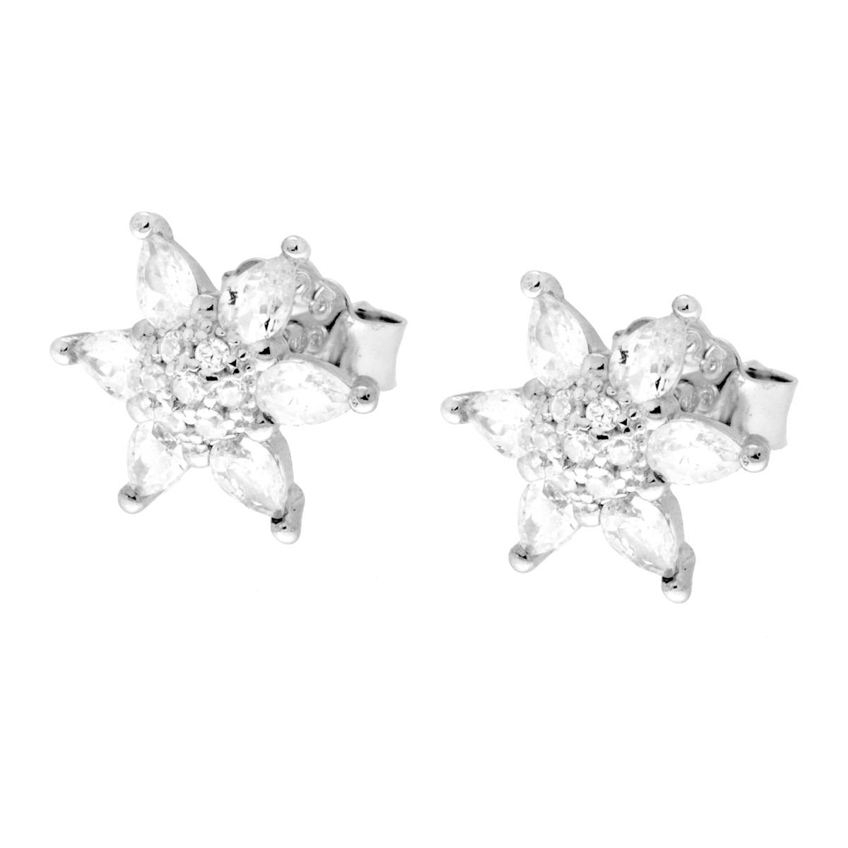 Parure Set Orecchini e Ciondolo Girasole con Cubic Zirconia Bianchi in ARGENTO 925 Galvanica Rodio