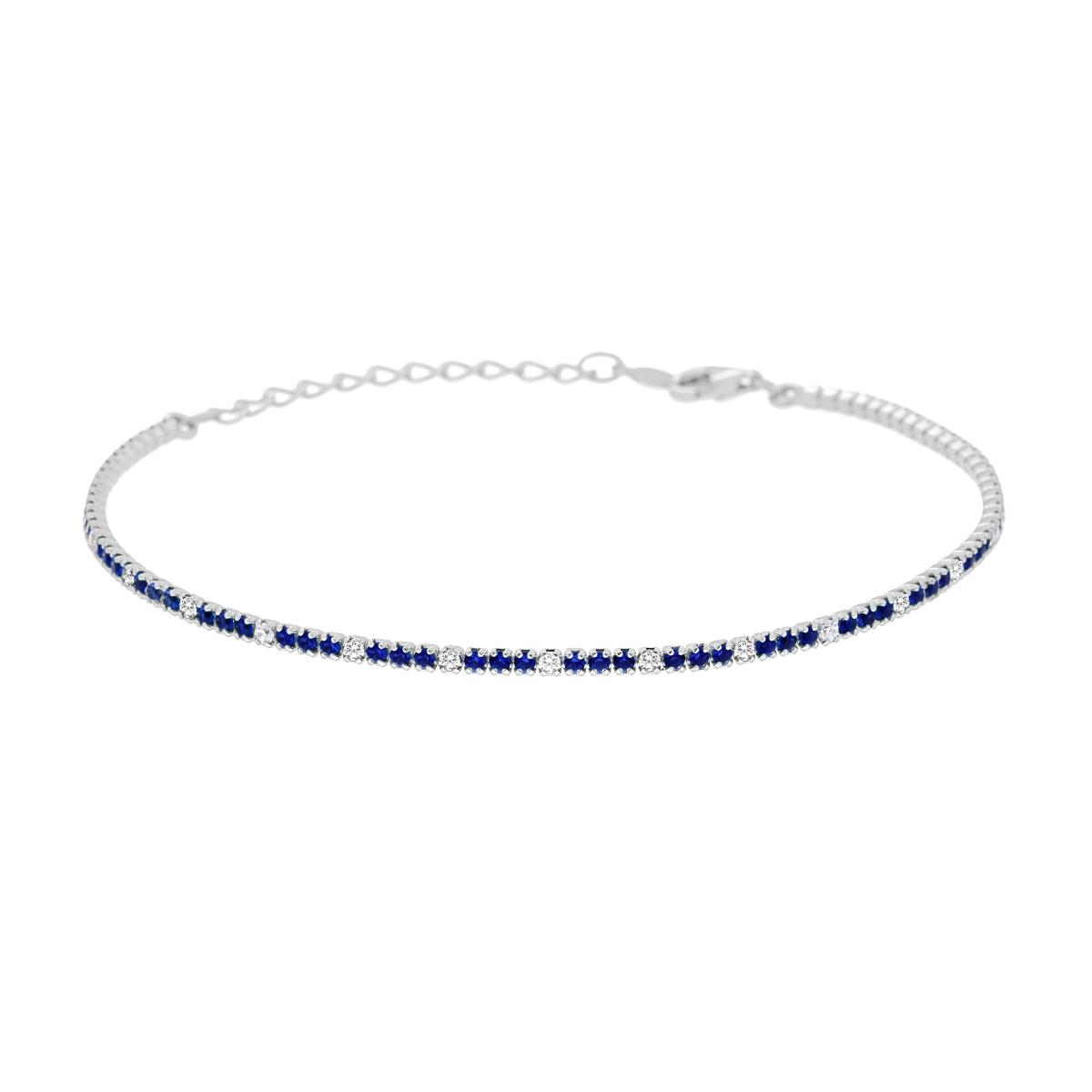 Bracciale Tennis Griffe cm 16+3 con Cubic Zirconia mm 1.5 alternati Blu Zaffiro e Bianchi in ARGENTO 925 Galvanica Rodio