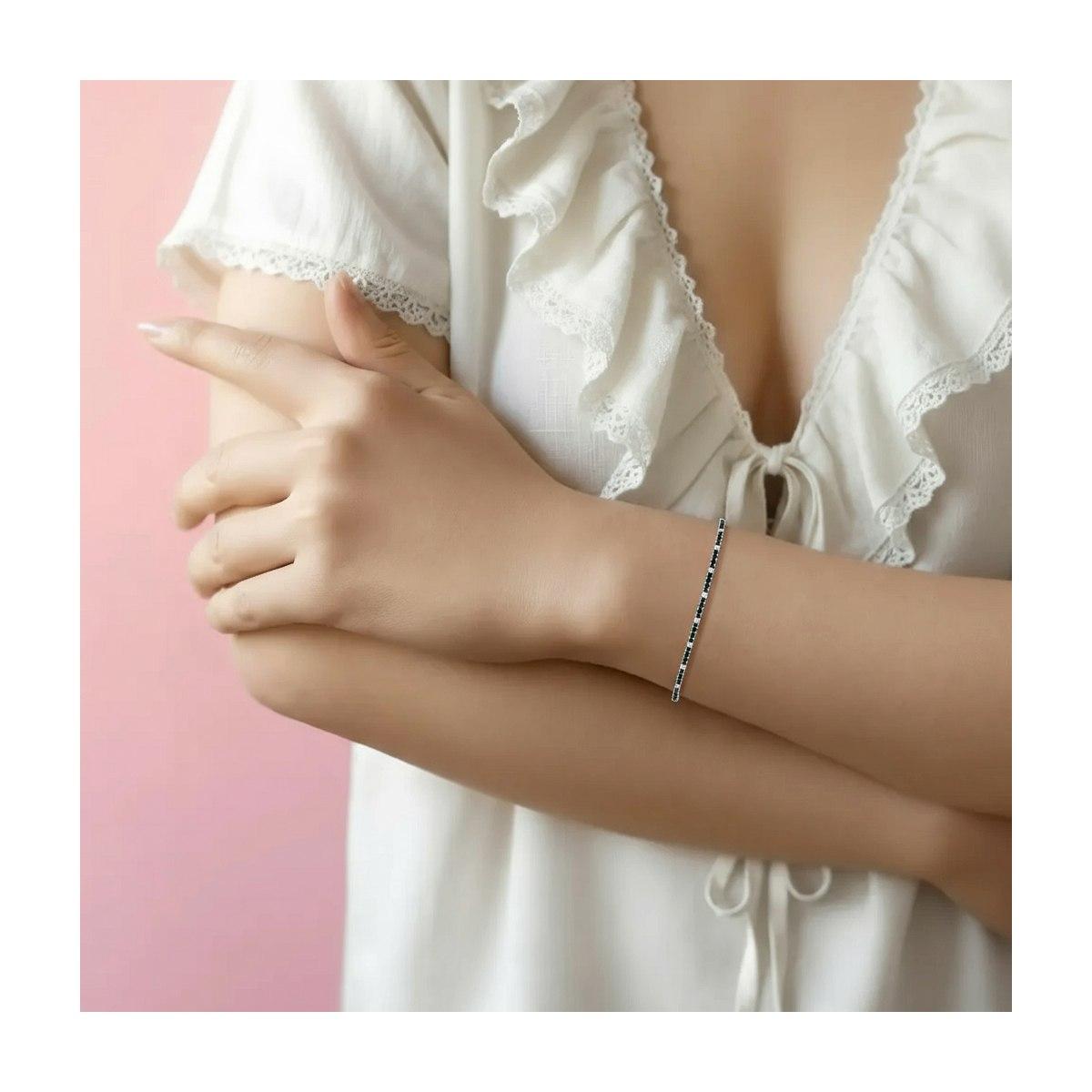 Bracciale Tennis Griffe cm 16+3 con Cubic Zirconia mm 1.5 alternati Nero e Bianchi in ARGENTO 925 Galvanica Rodio