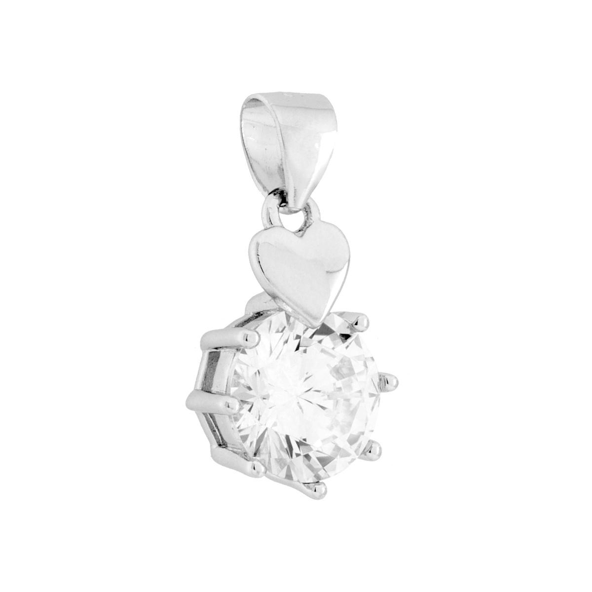 Parure Set Orecchini e Ciondolo Cuore e Punto Luce Cubic Zirconia Bianchi in ARGENTO 925 Galvanica Rodio