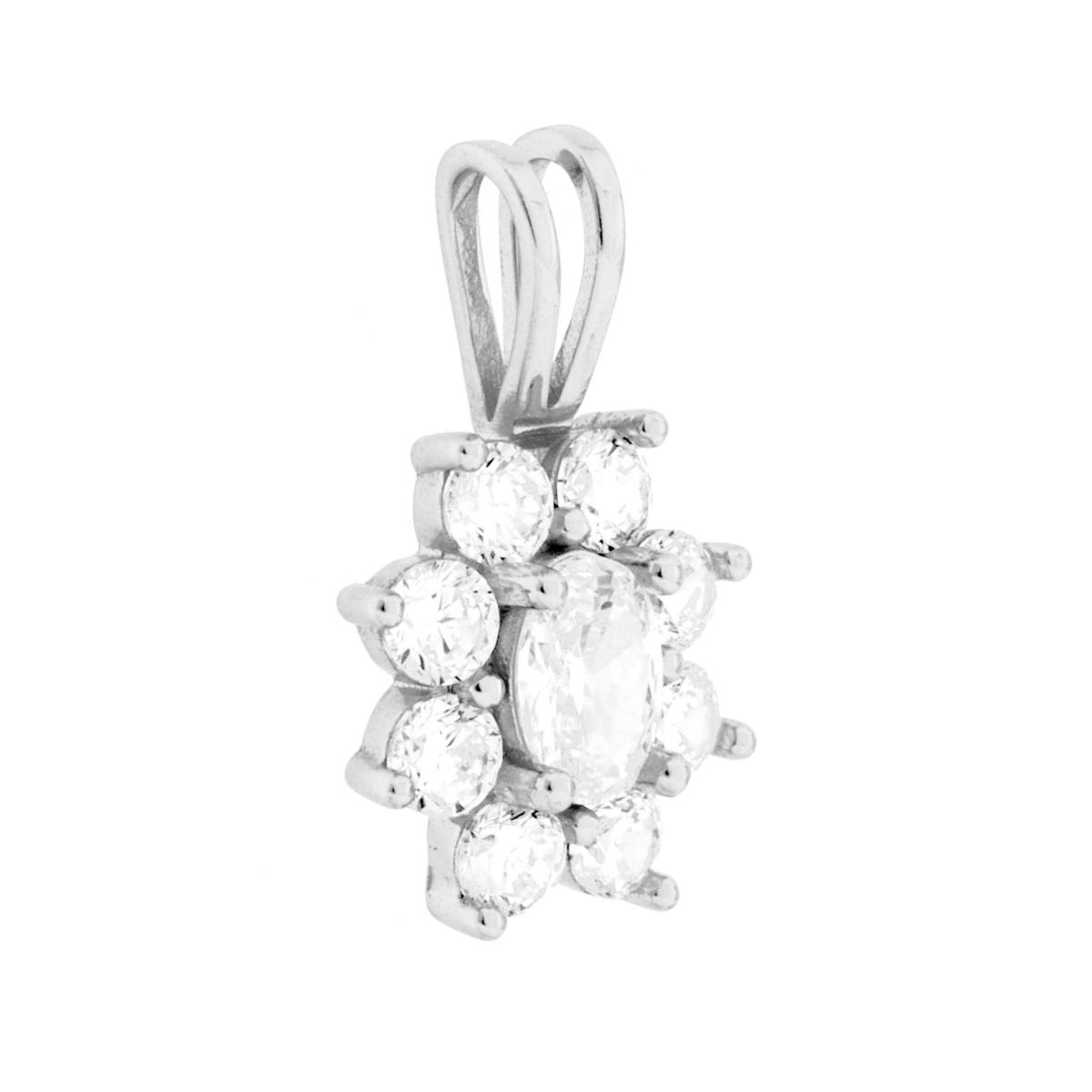 Parure Set Orecchini e Ciondolo Fiore Bianco con Cubic Zirconia Bianchi in ARGENTO 925 Galvanica Rodio