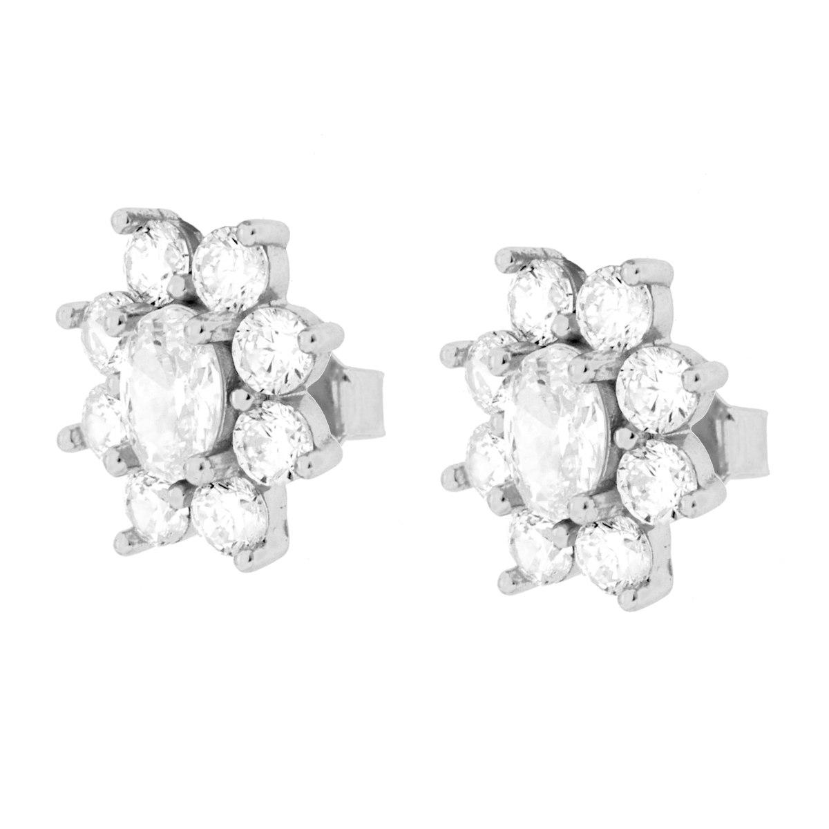 Parure Set Orecchini e Ciondolo Fiore Bianco con Cubic Zirconia Bianchi in ARGENTO 925 Galvanica Rodio