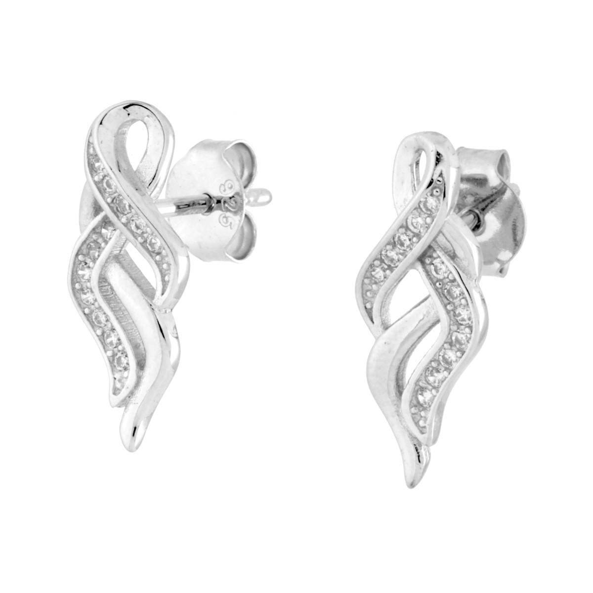 Parure Set Orecchini e Ciondolo Nastro con Cubic Zirconia Bianchi in ARGENTO 925 Galvanica Rodio