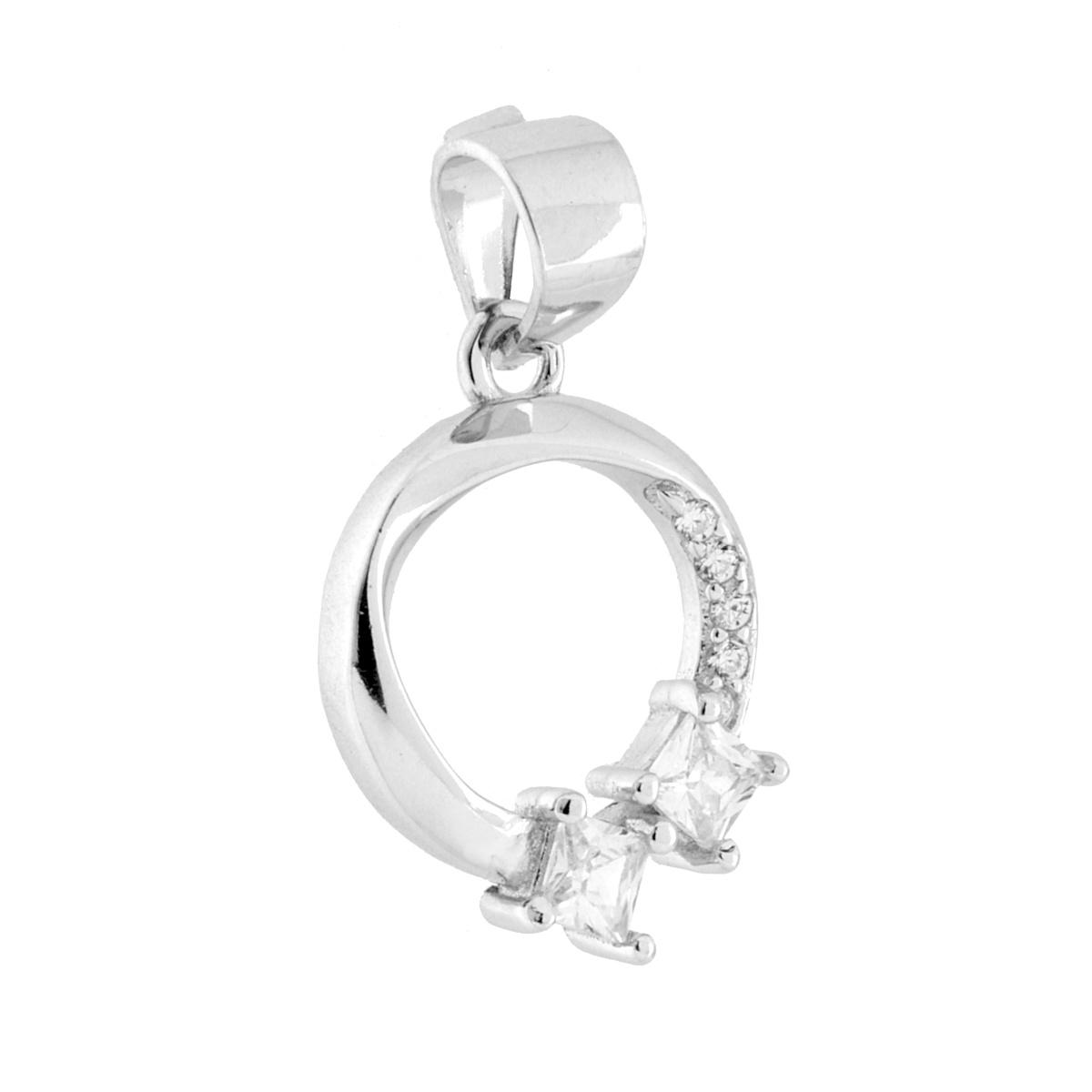 Parure Set Orecchini e Ciondolo Tondo con Cubic Zirconia Bianchi Carre in ARGENTO 925 Galvanica Rodio