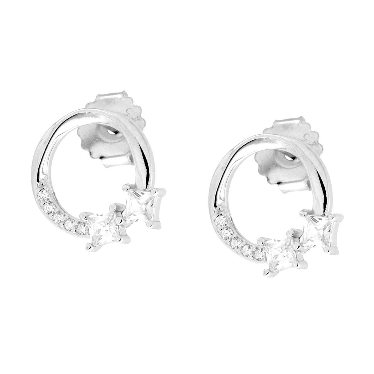 Parure Set Orecchini e Ciondolo Tondo con Cubic Zirconia Bianchi Carre in ARGENTO 925 Galvanica Rodio