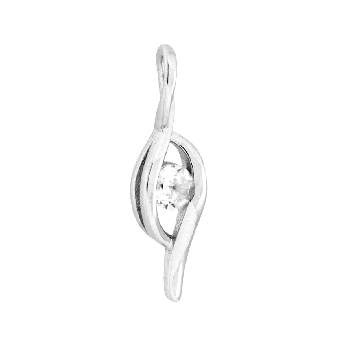 Parure Set Orecchini e Ciondolo Nastro con Punto Luce Cubic Zirconia Bianchi in ARGENTO 925 Galvanica Rodio