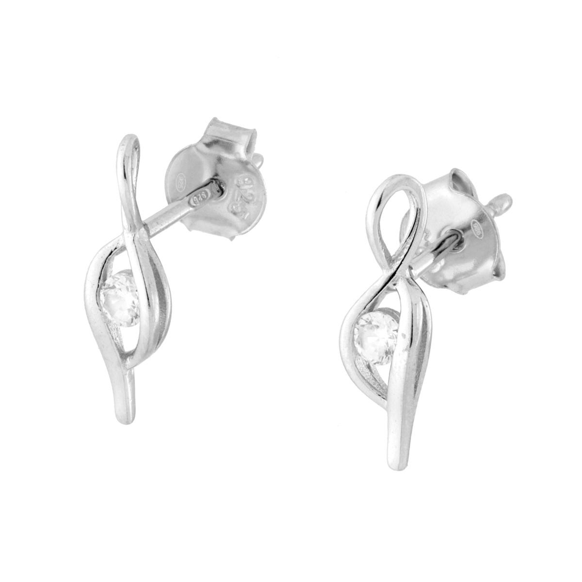 Parure Set Orecchini e Ciondolo Nastro con Punto Luce Cubic Zirconia Bianchi in ARGENTO 925 Galvanica Rodio