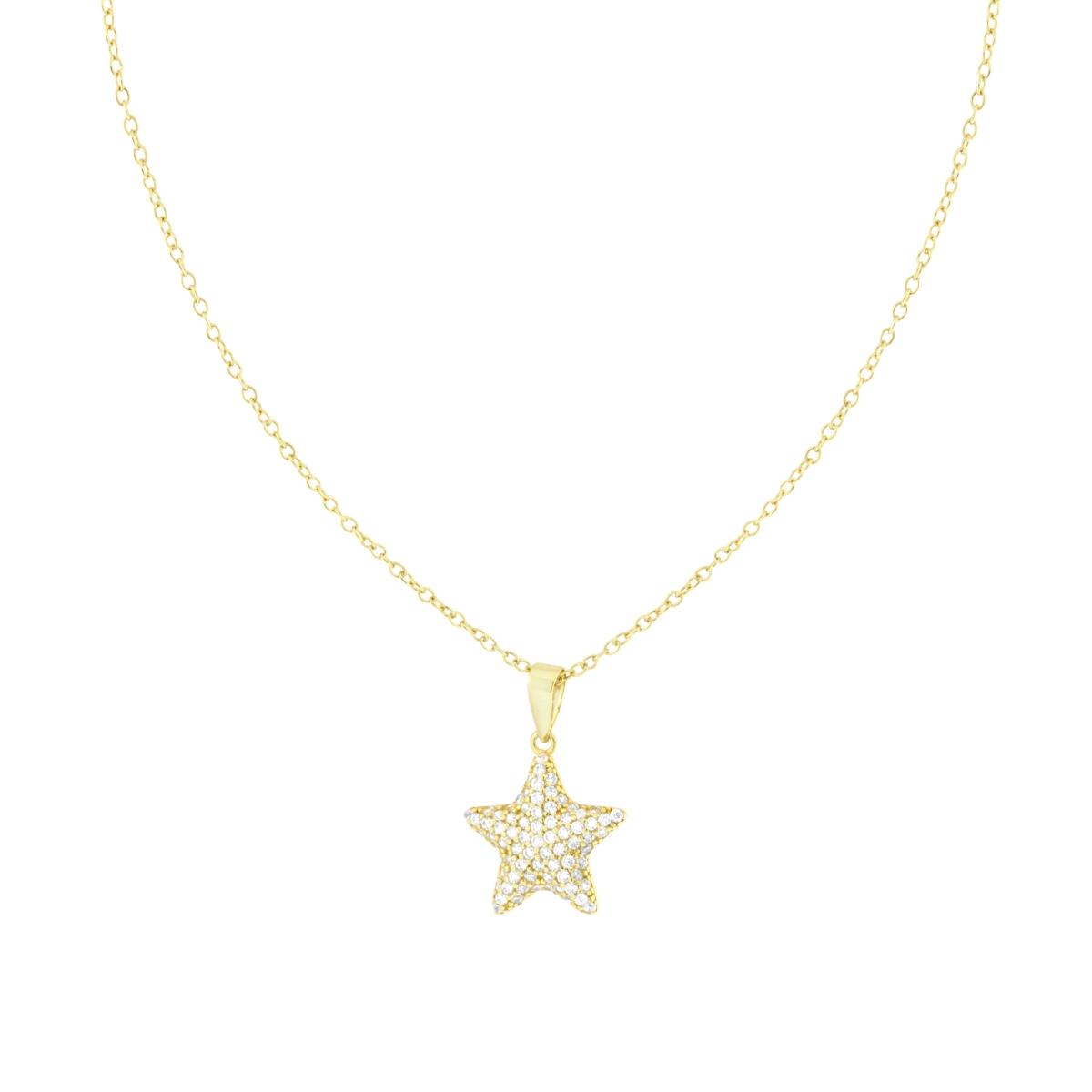 Parure Set Orecchini e Collana Catena Forzatina Diamantata con Stella Cubic e Zirconia Bianchi in ARGENTO 925 Galvanica Oro