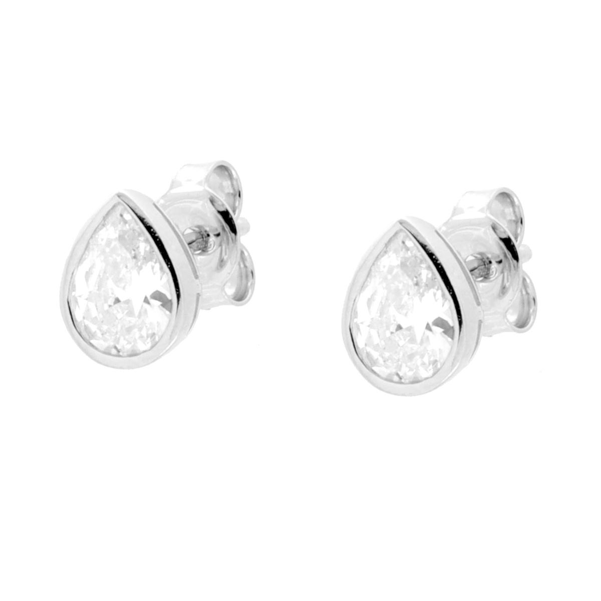 Parure Set Orecchini e Collana Catena Forzatina Diamantata con Punto Luce Goccia Cubic Zirconia Bianchi in ARGENTO 925 Galvanica Rodio