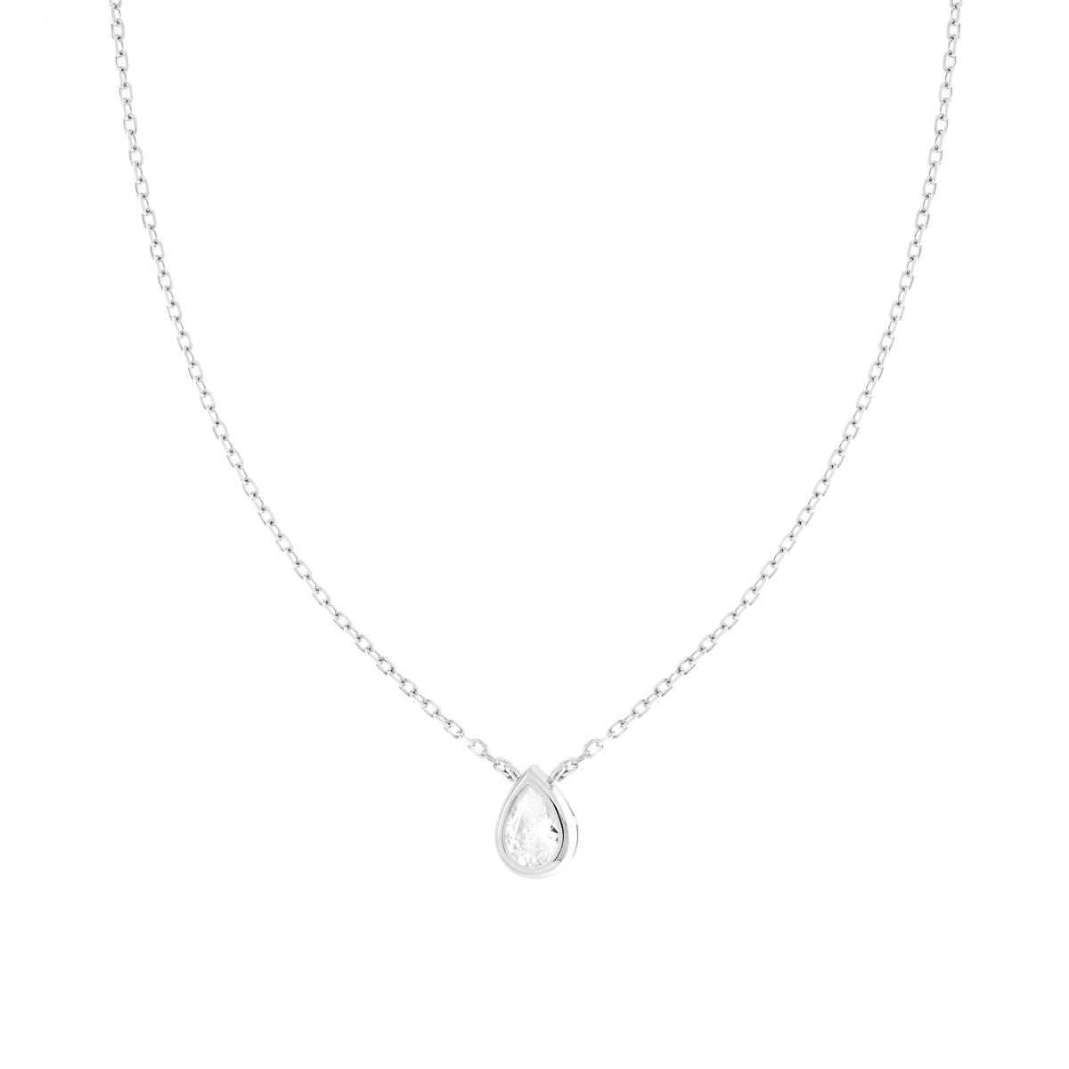 Parure Set Orecchini e Collana Catena Forzatina Diamantata con Punto Luce Goccia Cubic Zirconia Bianchi in ARGENTO 925 Galvanica Rodio