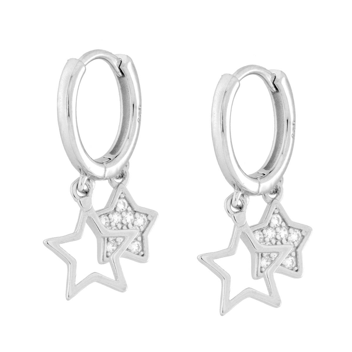 Parure Set Orecchini e Ciondolo Stelle con Cubic Zirconia Bianchi in ARGENTO 925 Galvanica Rodio