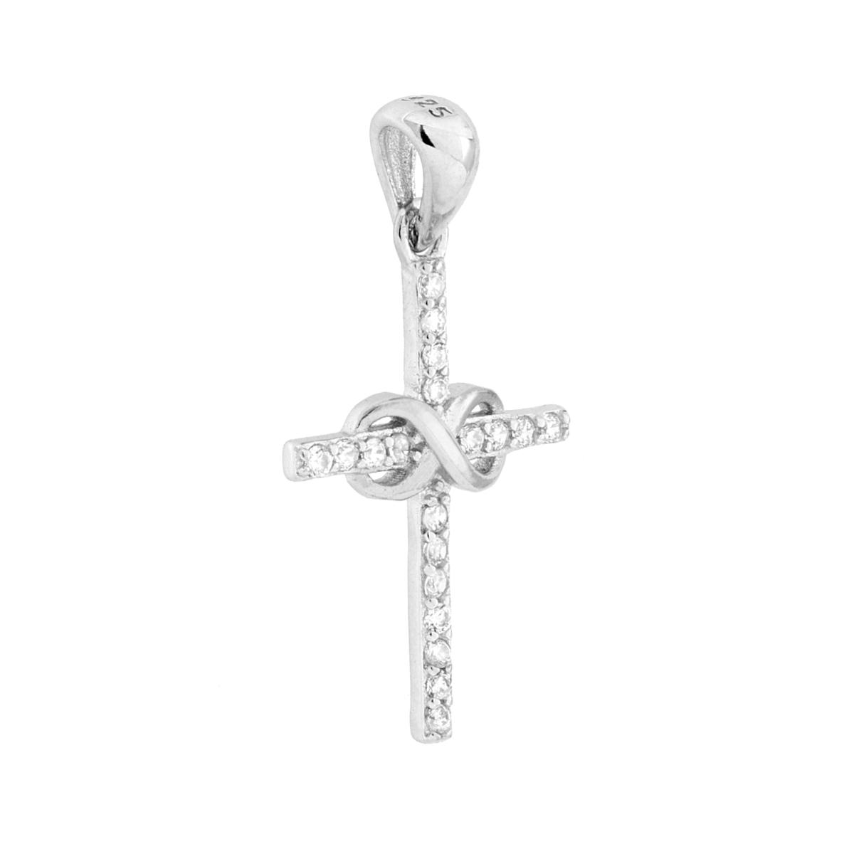 Parure Set Orecchini e Ciondolo Croce con Cubic Zirconia Bianchi e Infinito in ARGENTO 925 Galvanica Rodio