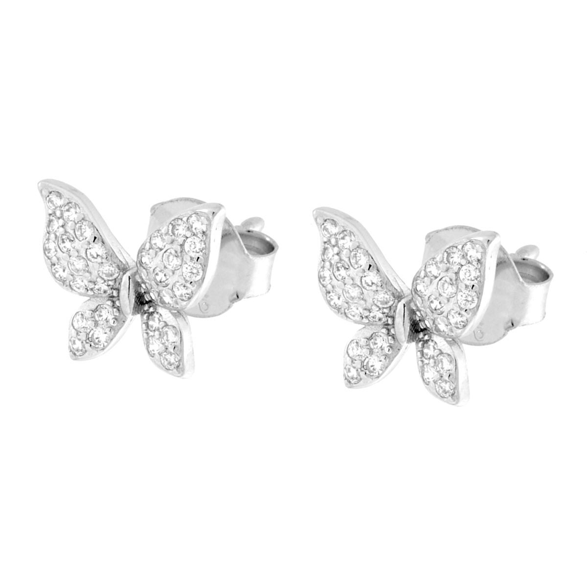 Parure Set Orecchini e Ciondolo Farfalla con Cubic Zirconia Bianchi in ARGENTO 925 Galvanica Rodio