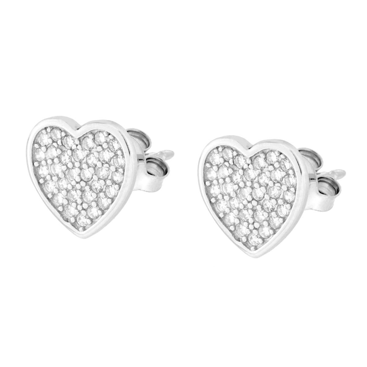 Parure Set Orecchini e Ciondolo Cuore con Cubic Zirconia Bianchi in ARGENTO 925 Galvanica Rodio