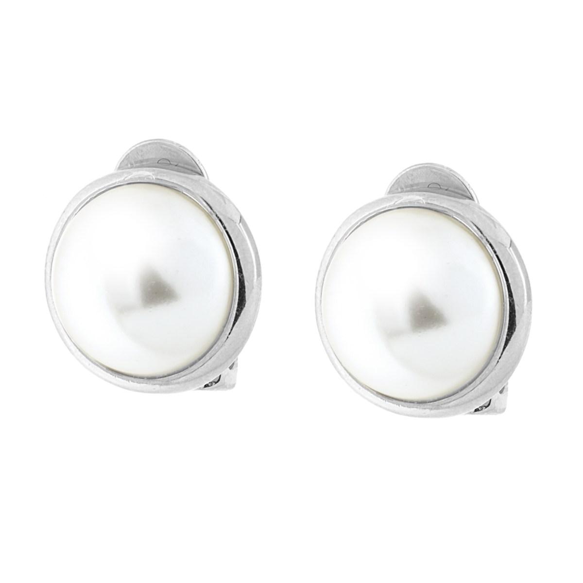 Orecchini Clip Perla in ARGENTO 925 Galvanica Rodio