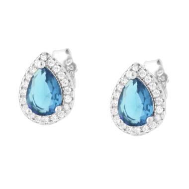 Orecchini Goccia Acquamarina contornato da Cubic Zirconia Bianchi in ARGENTO 925 Galvanica Rodio