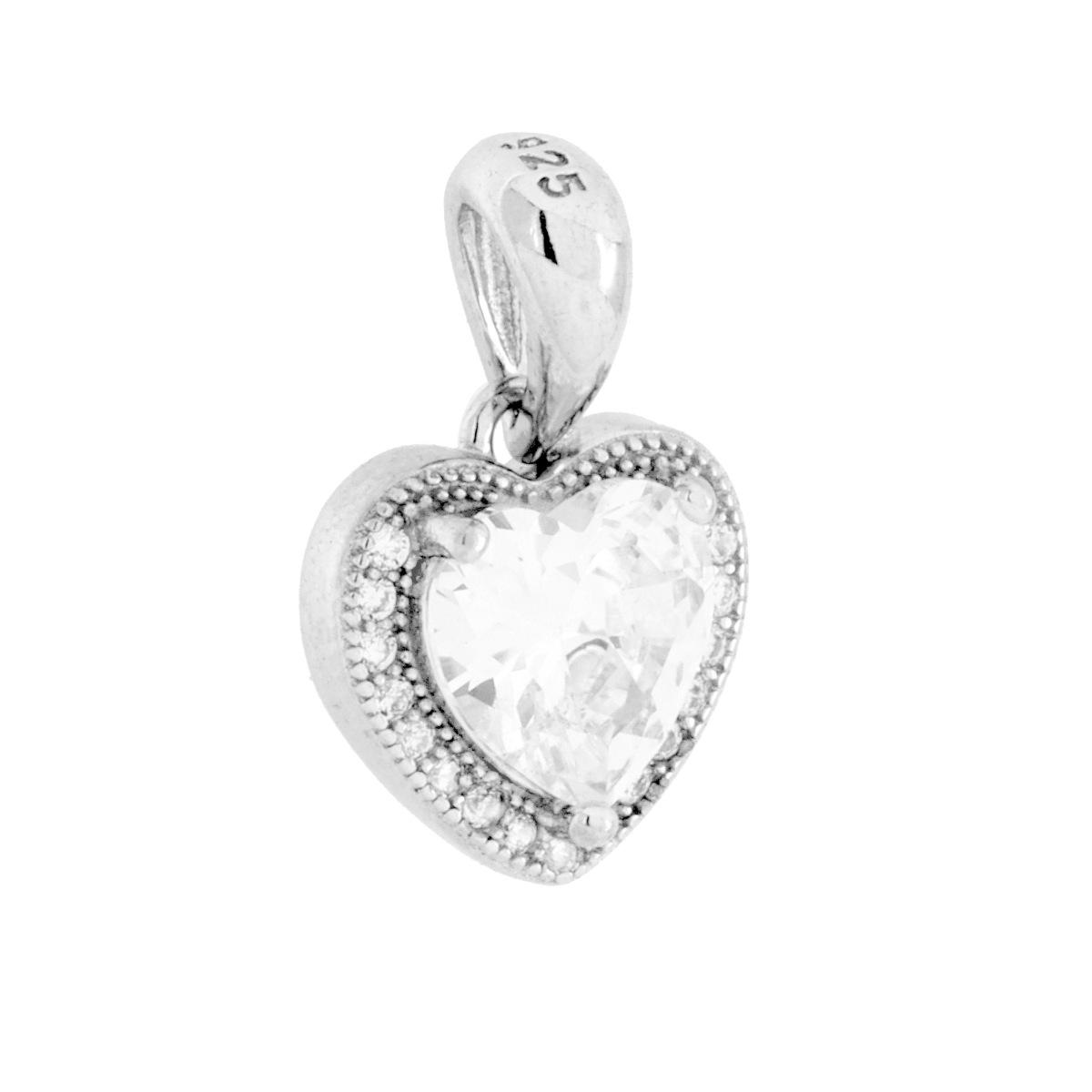 Ciondolo Punto Luce Cuore Bianco contornato da Cubic Zirconia Bianchi in ARGENTO 925 Galvanica Rodio