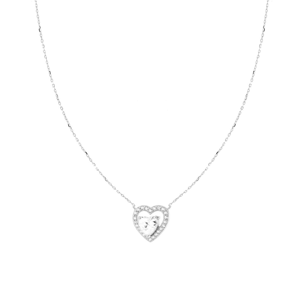 Collana Catena Forzatina Diamantata Cuori con Cubic Zirconia Bianchi e Perle in ARGENTO 925 Galvanica Rodio