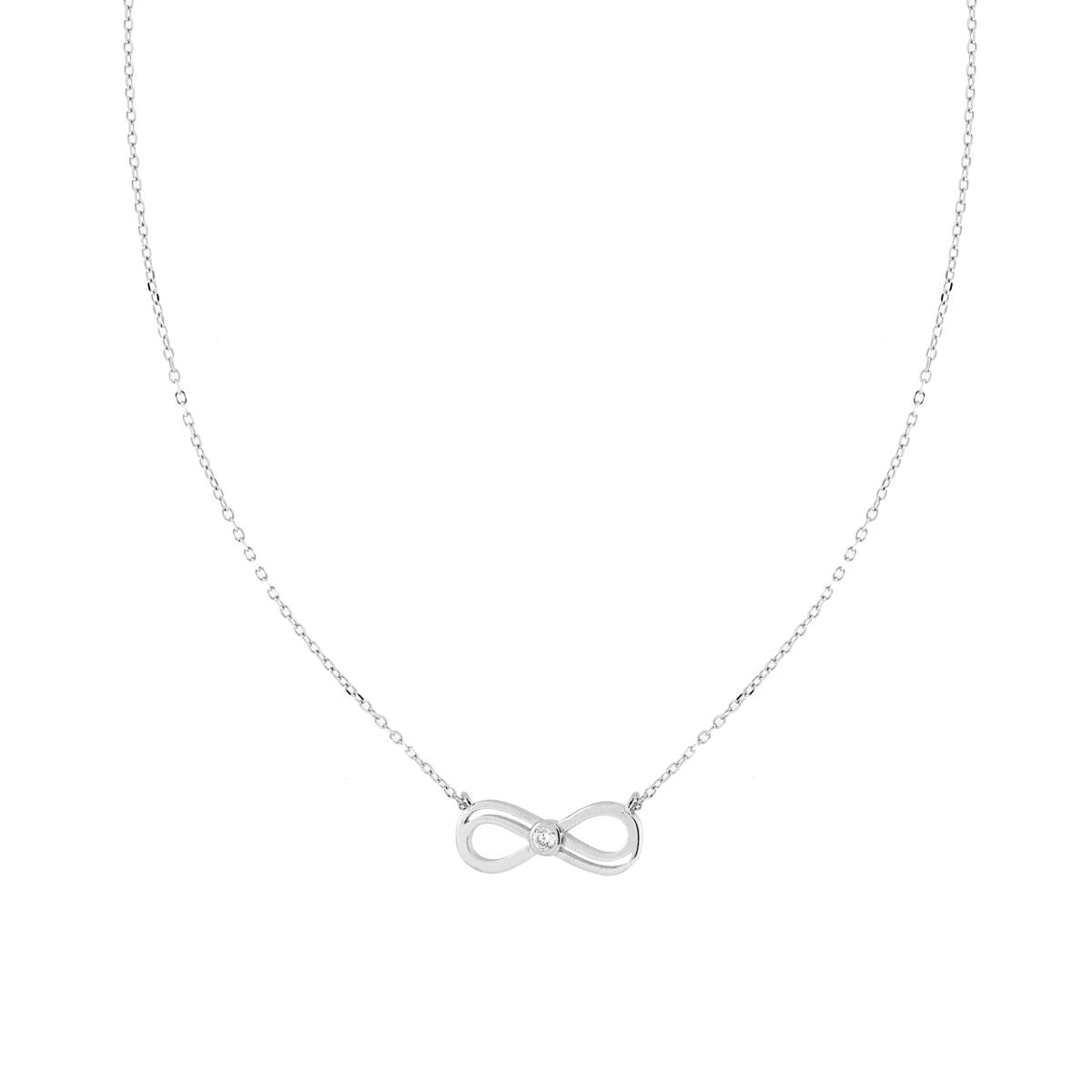 Collana Catena Forzatina Diamantata con Infinito e Punto Luce Cubic Zirconia Bianco in ARGENTO 925 Galvanica Rodio