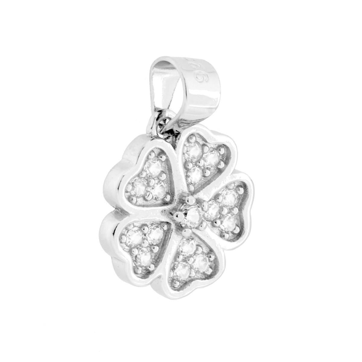 Parure Set Orecchini e Ciondolo Fiore con Cubic Zirconia Bianchi in ARGENTO 925 Galvanica Rodio