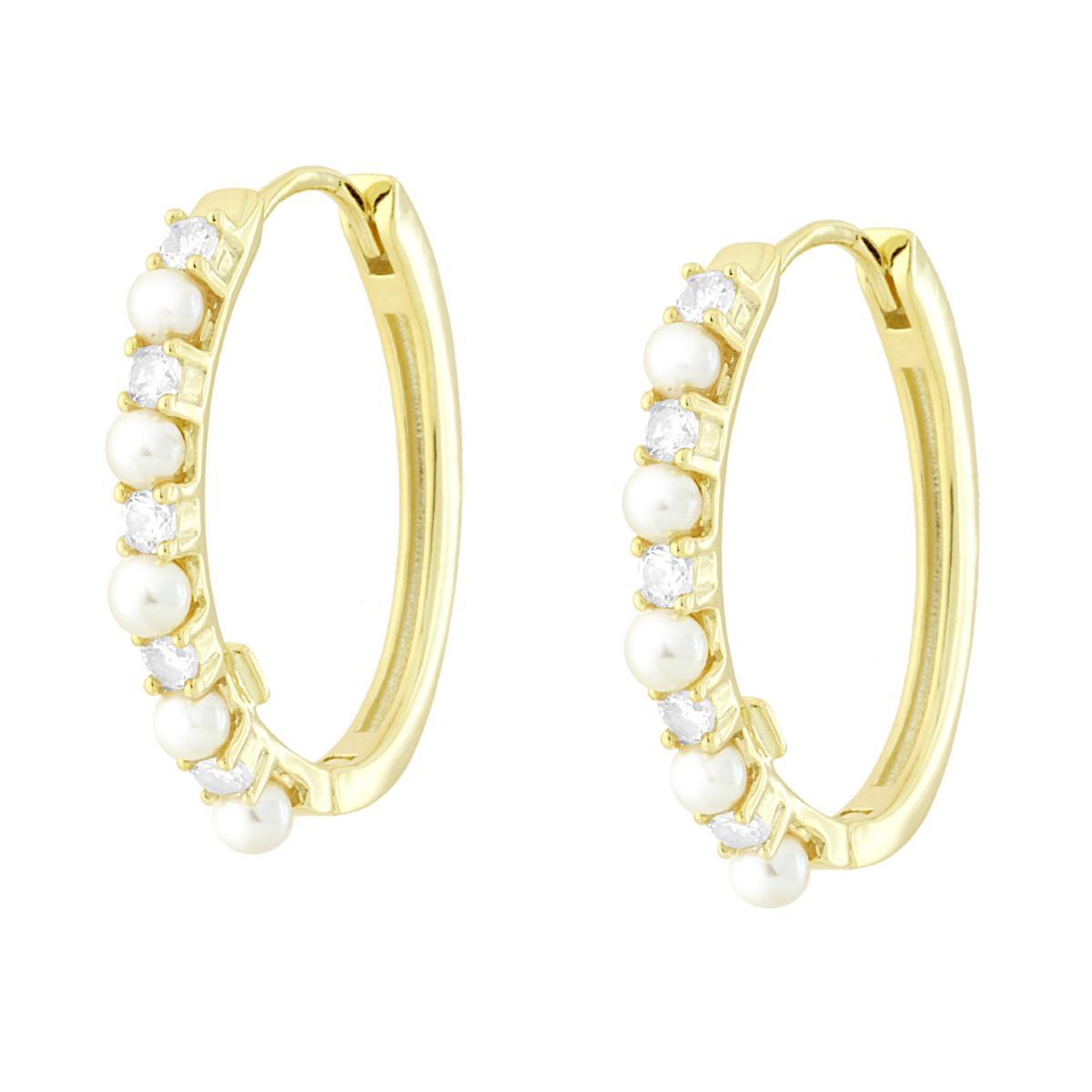 Orecchini Cerchio Ovale Scattino con Cubic Zirconia Bianchi e Perle in ARGENTO 925 Galvanica Oro