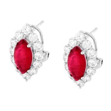 Orecchini Marquise Rosso Rubino contornato da Cubic Zirconia Bianchi in ARGENTO 925 Galvanica Rodio