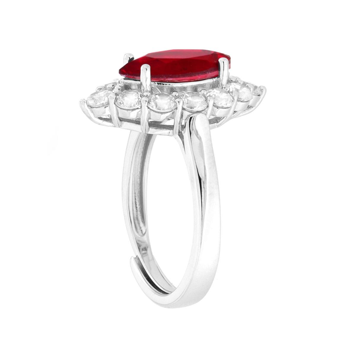 Anello Marquise Rosso Rubino contornato da Cubic Zirconia Bianchi in ARGENTO 925 Galvanica Rodio