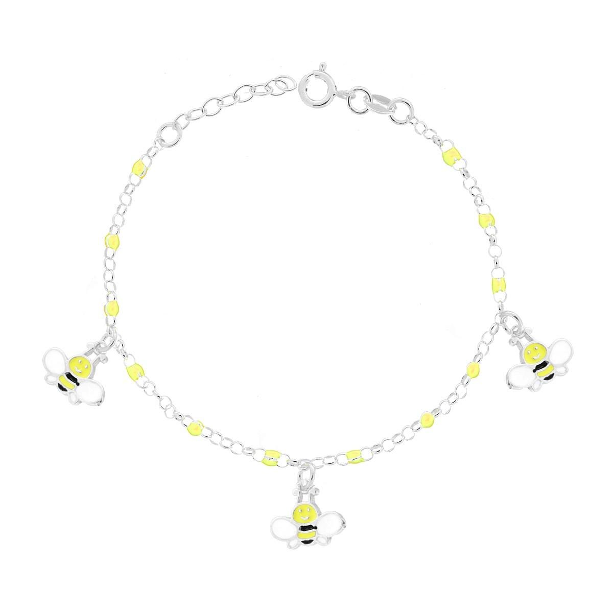 Bracciale Bimbo Bimba Catena Rolo con Palline e Api pendenti con Smalto Giallo in ARGENTO 925