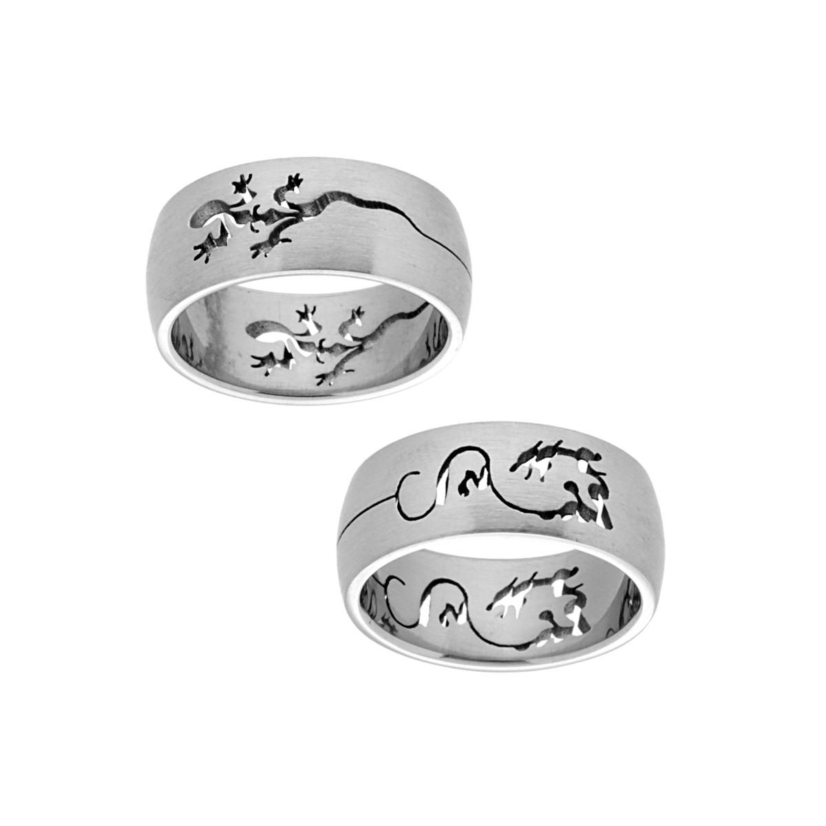 Anello Fascia con Decoro Traforato Drago o Geco in ACCIAIO